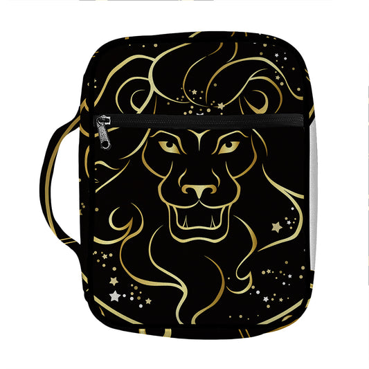 Gold And Black Leo Sign Print Front Pocket Bible Bag