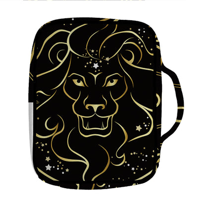Gold And Black Leo Sign Print Front Pocket Bible Bag