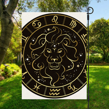Gold And Black Leo Sign Print Garden Flag