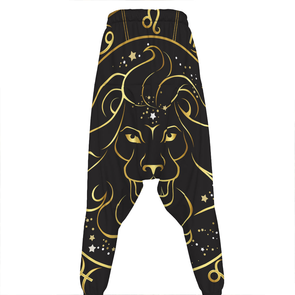 Gold And Black Leo Sign Print Hammer Pants