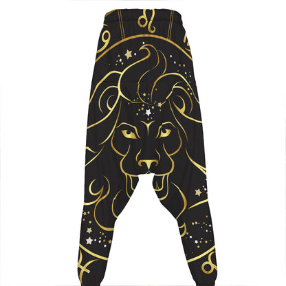 Gold And Black Leo Sign Print Hammer Pants