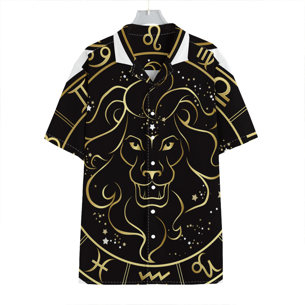 Gold And Black Leo Sign Print Hawaiian Shirt