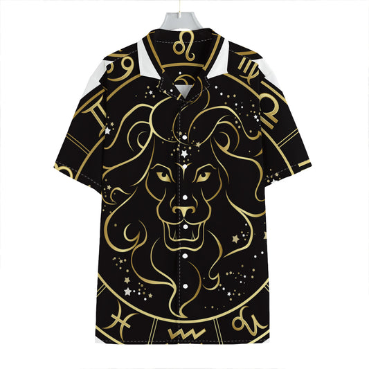 Gold And Black Leo Sign Print Hawaiian Shirt