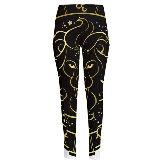 Gold And Black Leo Sign Print High-Waisted Pocket Leggings
