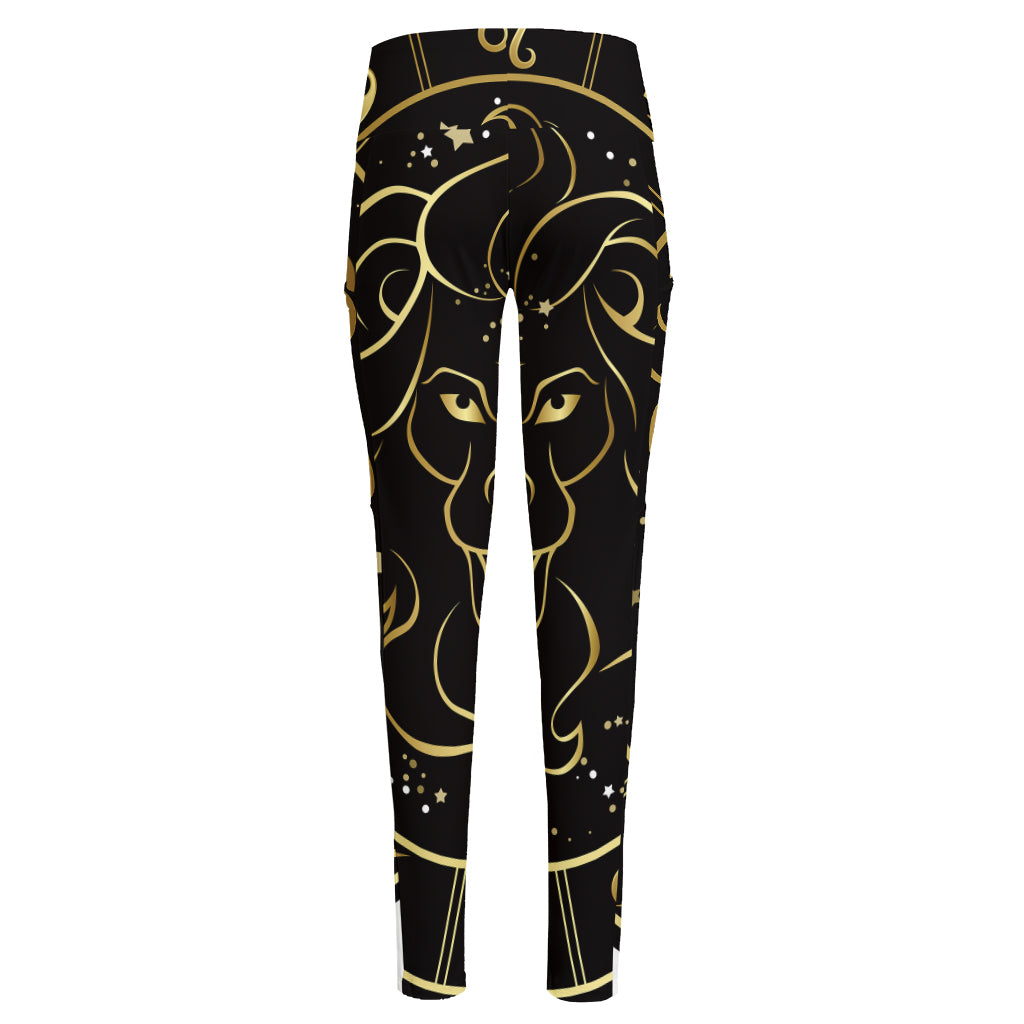 Gold And Black Leo Sign Print High-Waisted Pocket Leggings