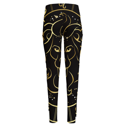 Gold And Black Leo Sign Print High-Waisted Pocket Leggings