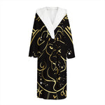Gold And Black Leo Sign Print Hooded Bathrobe