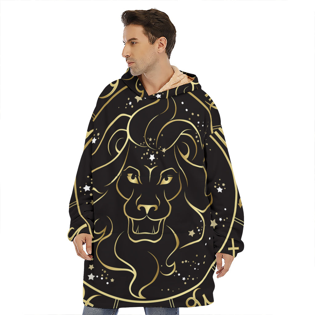Gold And Black Leo Sign Print Hoodie Blanket