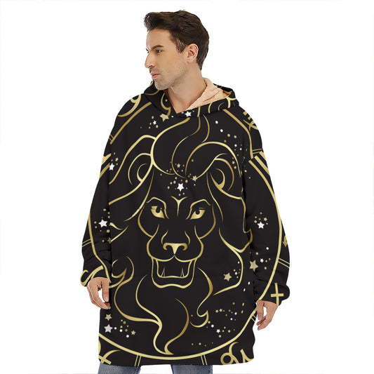 Gold And Black Leo Sign Print Hoodie Blanket