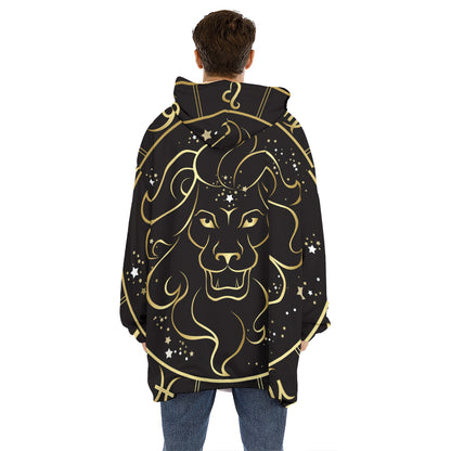 Gold And Black Leo Sign Print Hoodie Blanket
