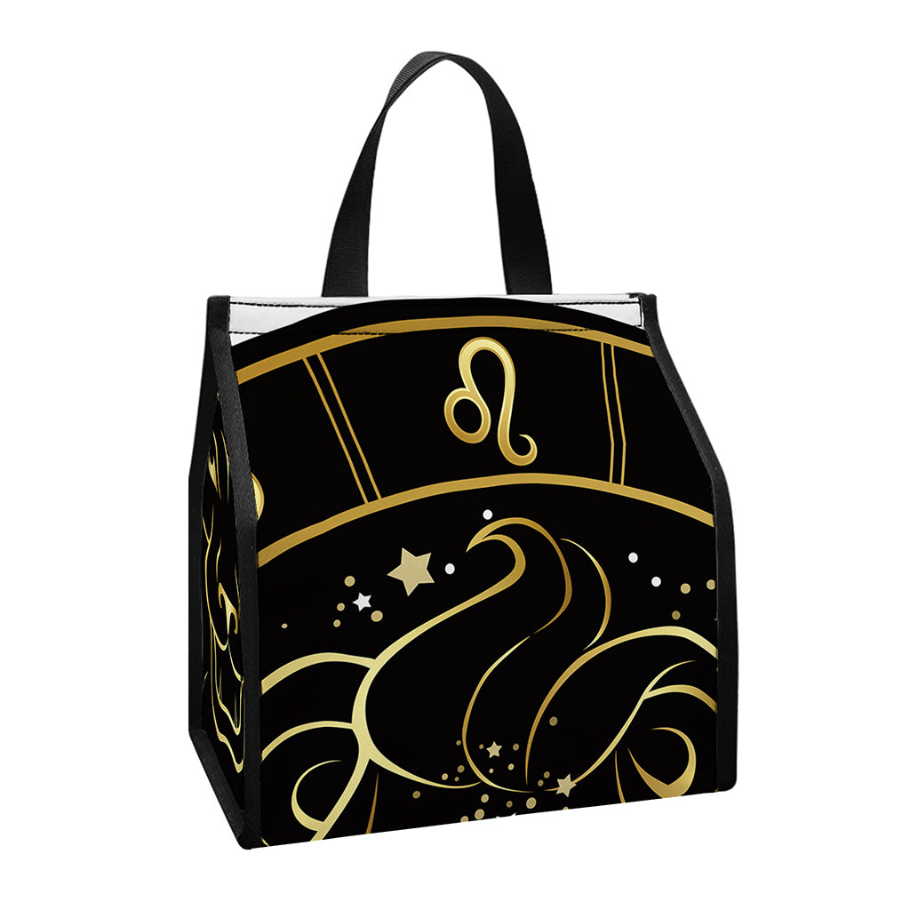 Gold And Black Leo Sign Print Insulated Lunch Tote