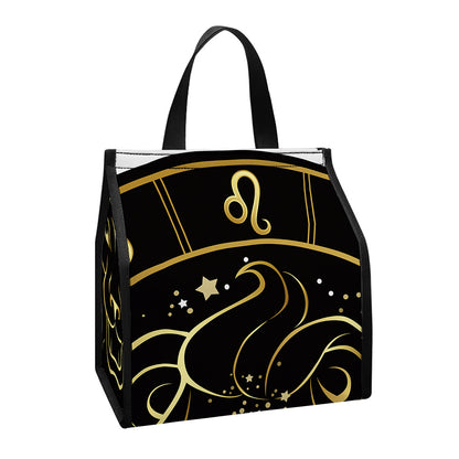 Gold And Black Leo Sign Print Insulated Lunch Tote