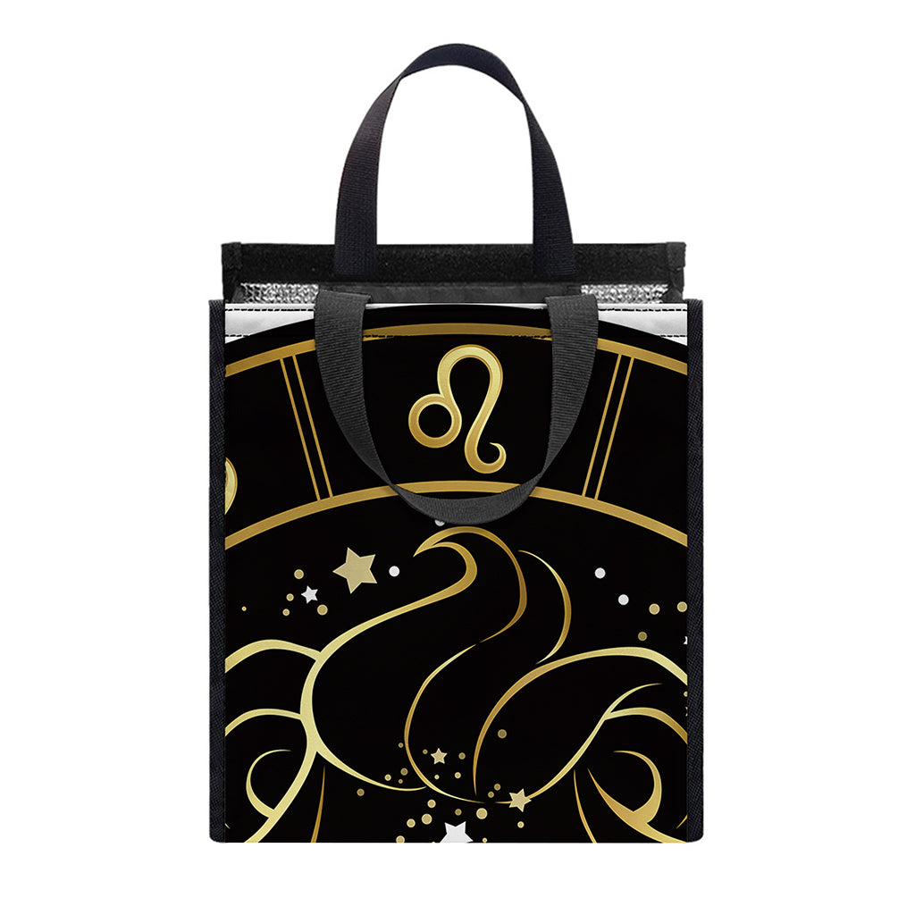 Gold And Black Leo Sign Print Insulated Lunch Tote