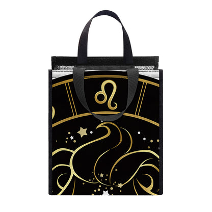 Gold And Black Leo Sign Print Insulated Lunch Tote