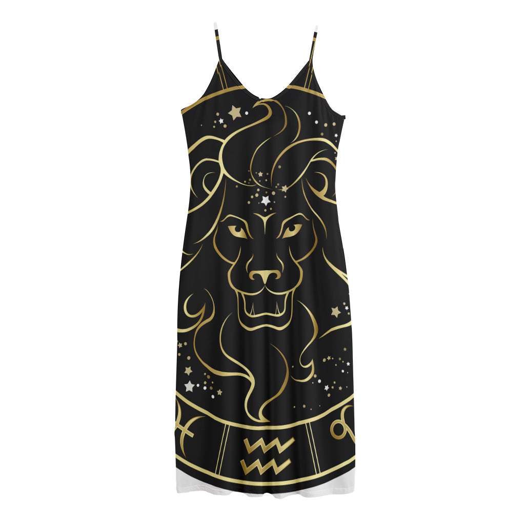 Gold And Black Leo Sign Print Jersey Midi Cami Dress