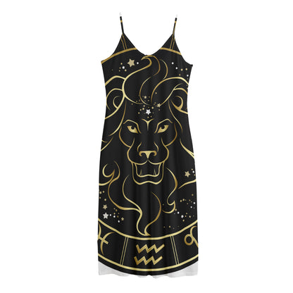Gold And Black Leo Sign Print Jersey Midi Cami Dress