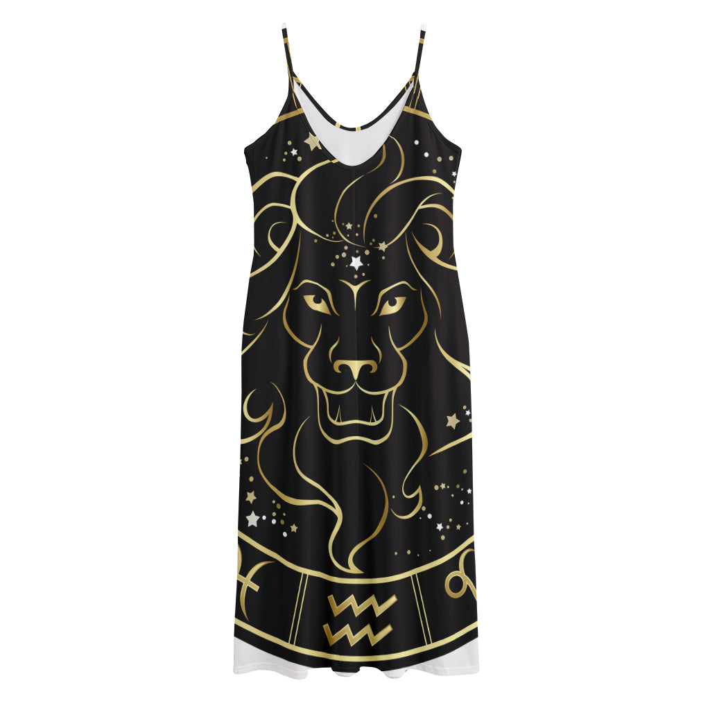 Gold And Black Leo Sign Print Jersey Midi Cami Dress