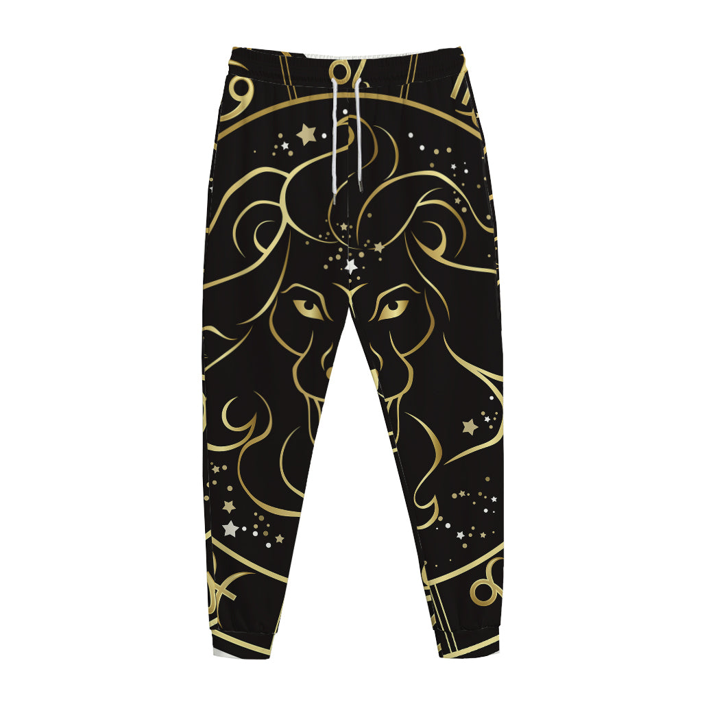 Gold And Black Leo Sign Print Jogger Pants