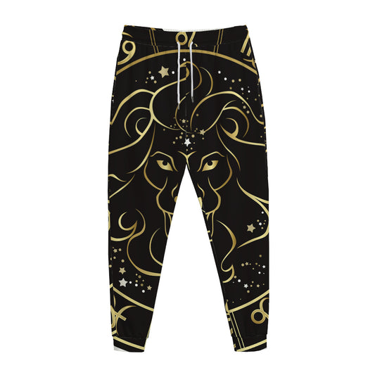 Gold And Black Leo Sign Print Jogger Pants