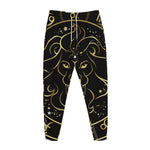 Gold And Black Leo Sign Print Jogger Pants
