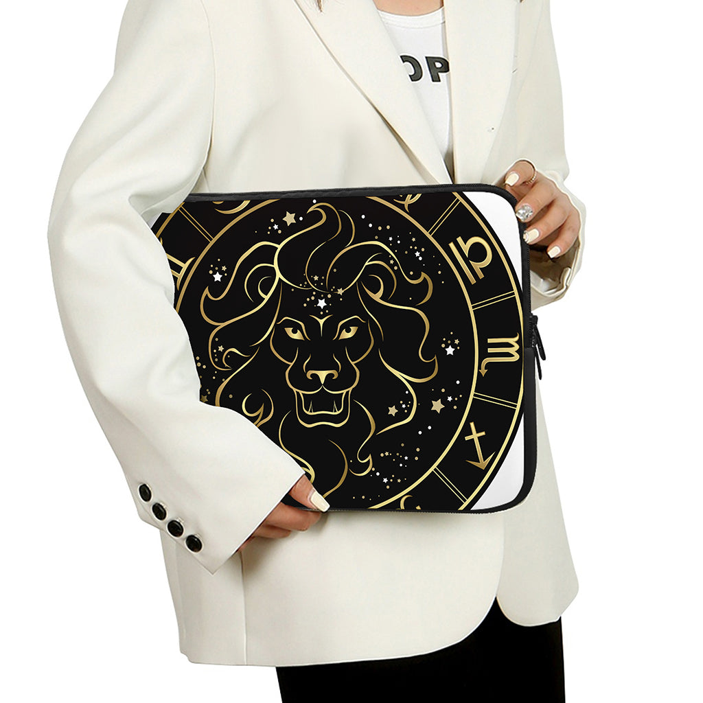Gold And Black Leo Sign Print Laptop Sleeve
