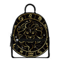 Gold And Black Leo Sign Print Leather Backpack