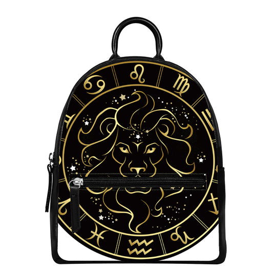 Gold And Black Leo Sign Print Leather Backpack