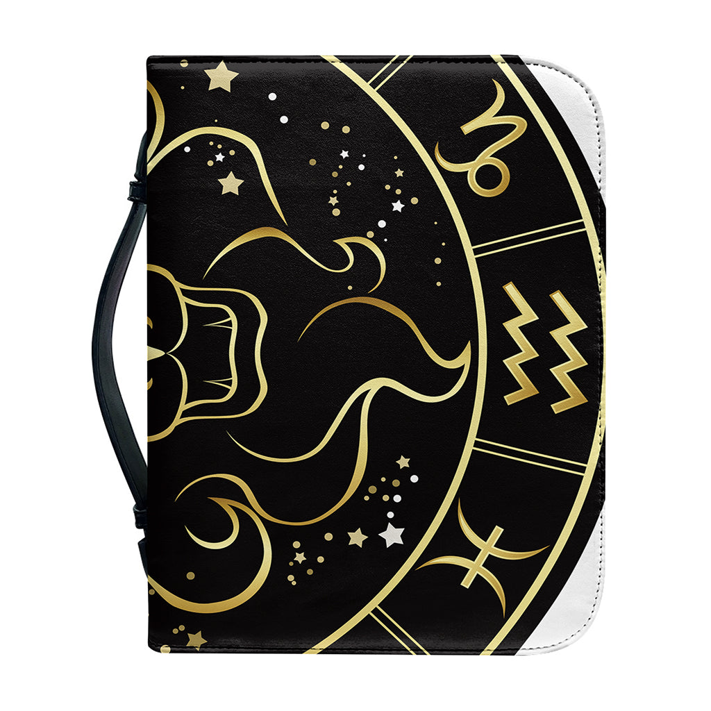 Gold And Black Leo Sign Print Leather Bible Cover