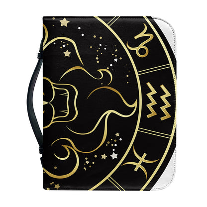 Gold And Black Leo Sign Print Leather Bible Cover