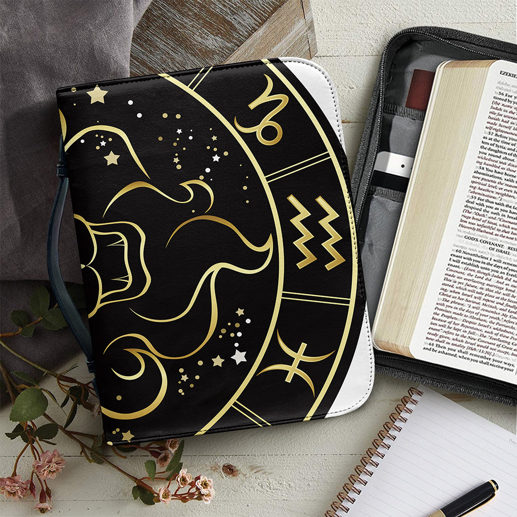 Gold And Black Leo Sign Print Leather Bible Cover