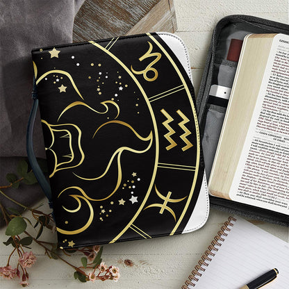 Gold And Black Leo Sign Print Leather Bible Cover