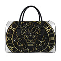 Gold And Black Leo Sign Print Leather Duffel Bag