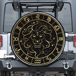 Gold And Black Leo Sign Print Leather Spare Tire Cover