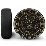 Gold And Black Leo Sign Print Leather Spare Tire Cover