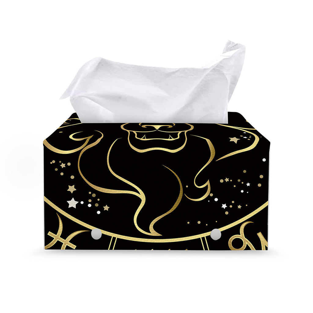 Gold And Black Leo Sign Print Leather Tissue Box Cover