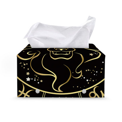 Gold And Black Leo Sign Print Leather Tissue Box Cover