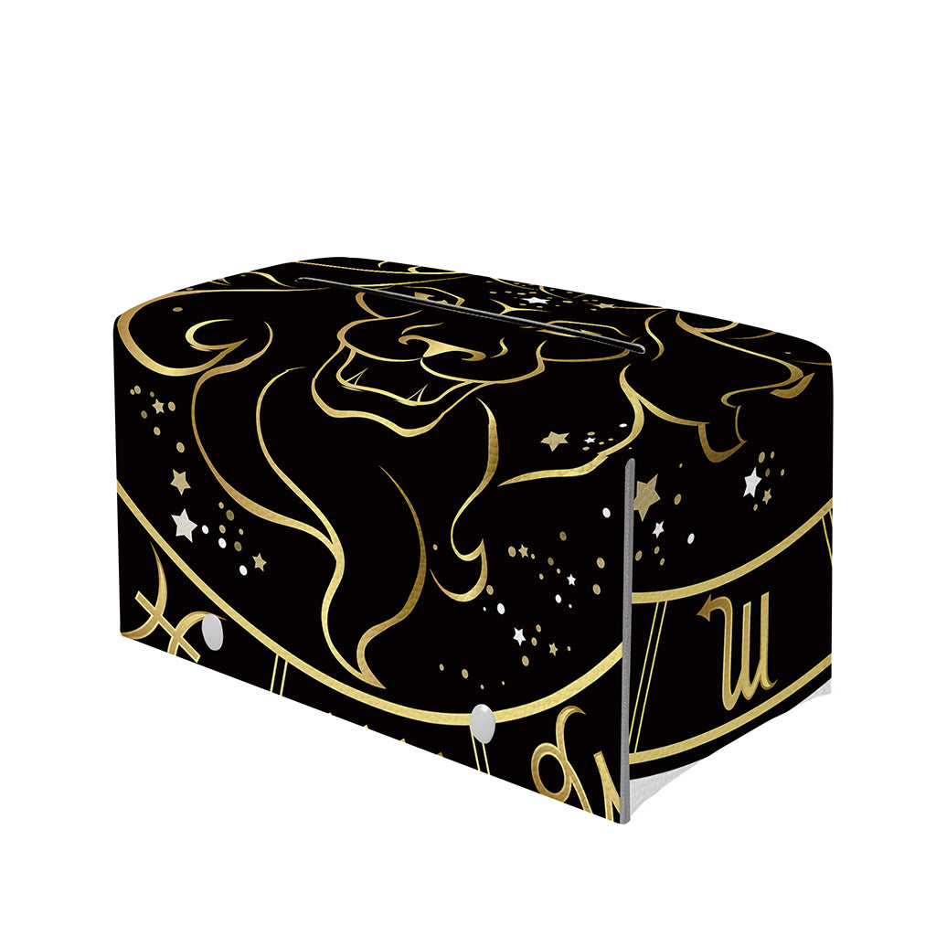 Gold And Black Leo Sign Print Leather Tissue Box Cover