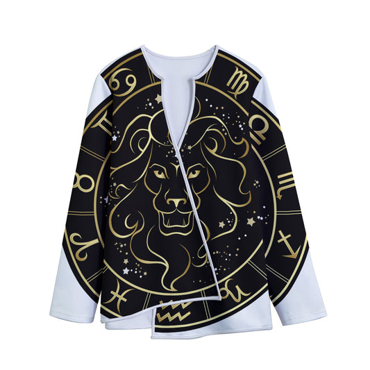 Gold And Black Leo Sign Print Long Sleeve Short Coat