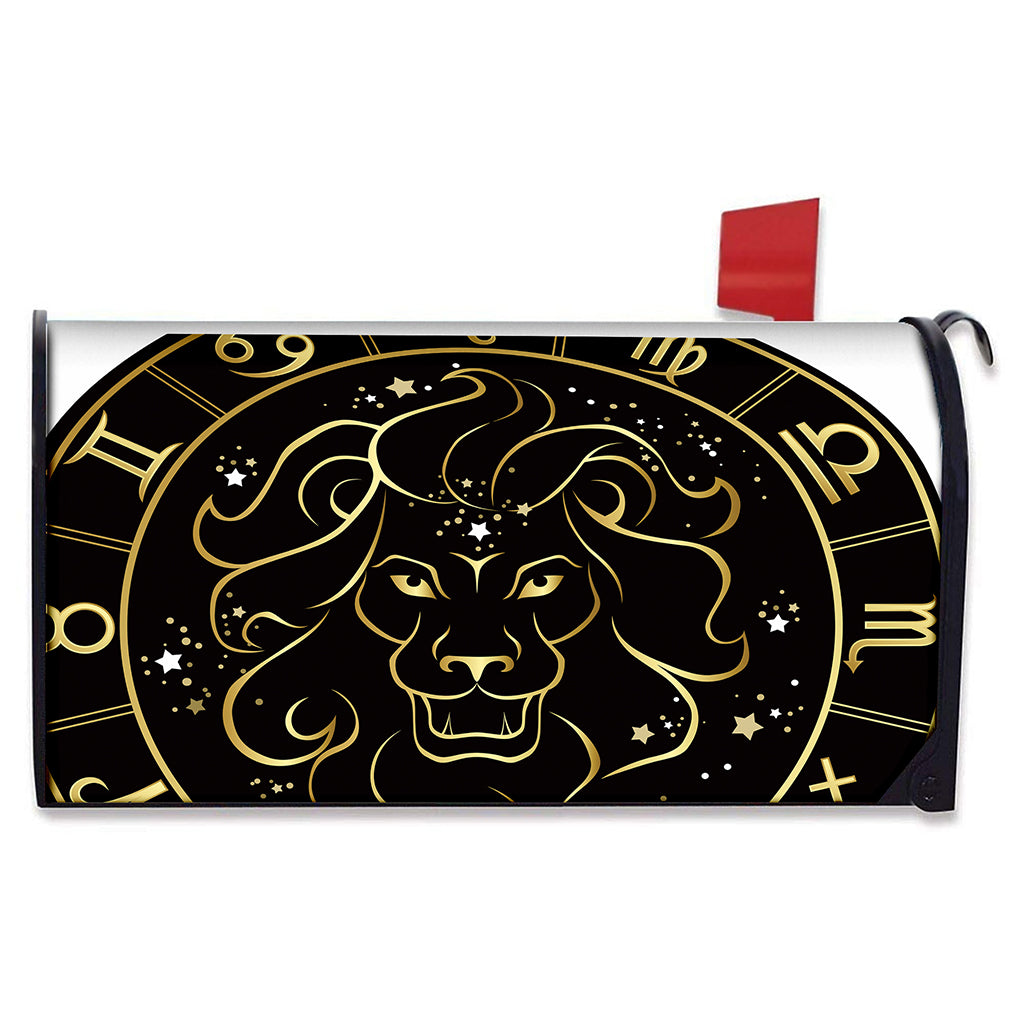 Gold And Black Leo Sign Print Mailbox Cover