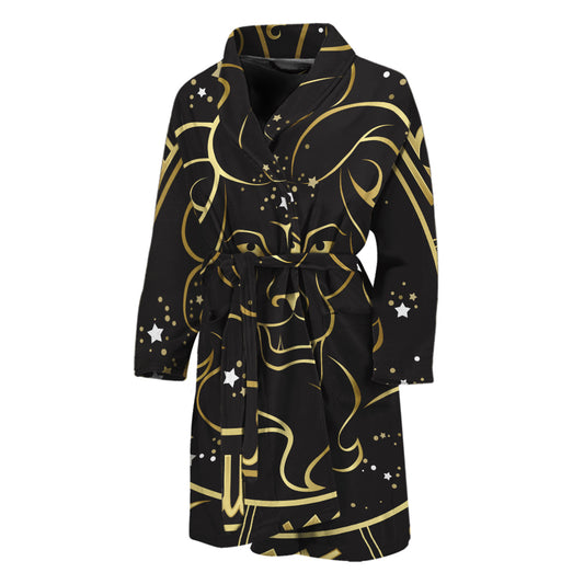 Gold And Black Leo Sign Print Men's Bathrobe