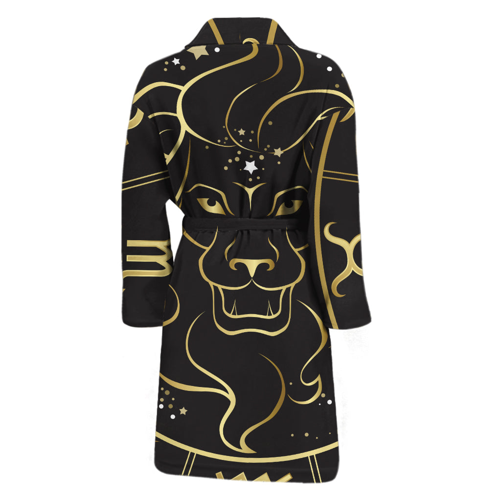 Gold And Black Leo Sign Print Men's Bathrobe
