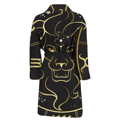 Gold And Black Leo Sign Print Men's Bathrobe