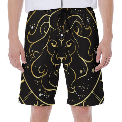 Gold And Black Leo Sign Print Men's Beach Shorts