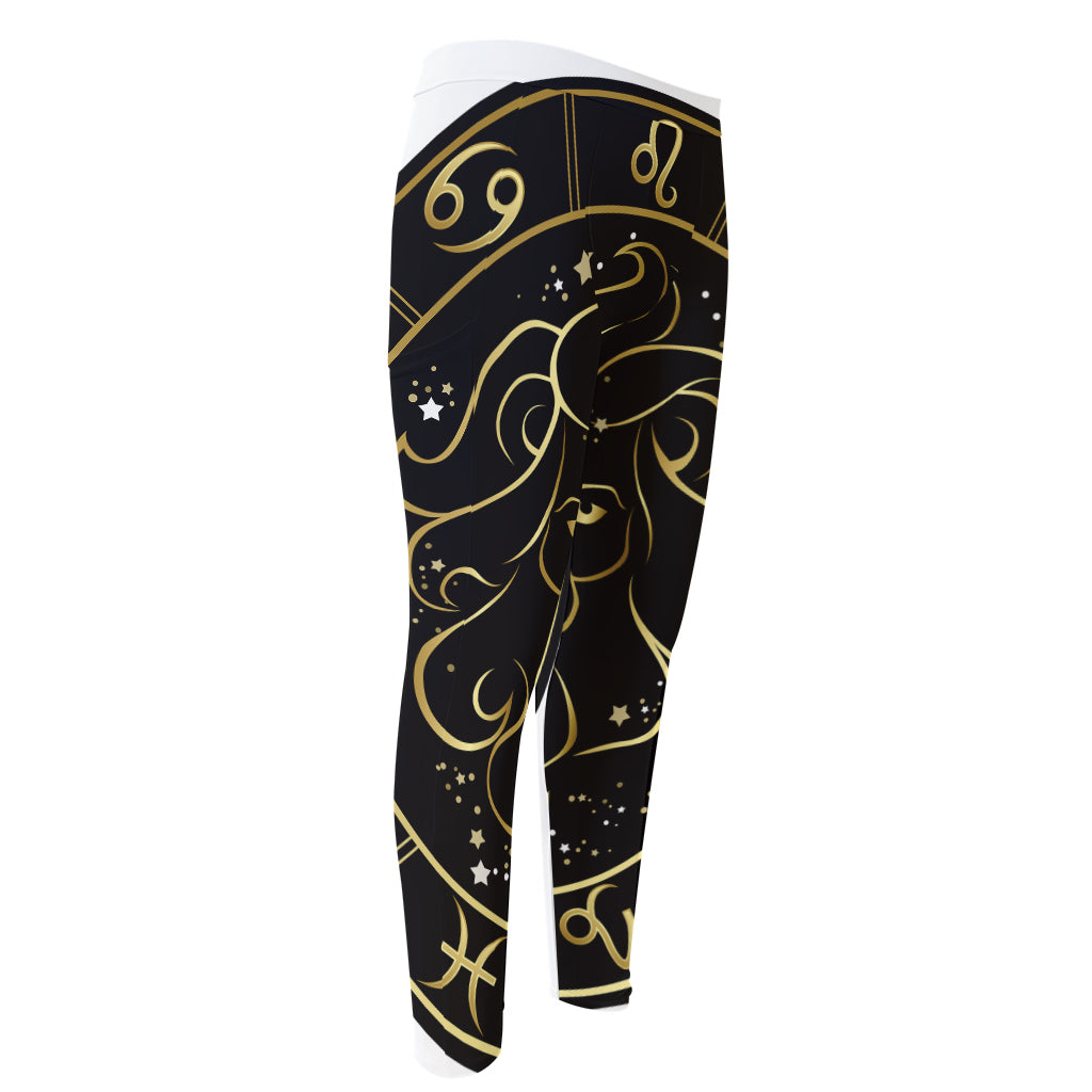 Gold And Black Leo Sign Print Men's Compression Pants