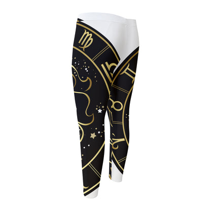 Gold And Black Leo Sign Print Men's Compression Pants