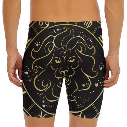 Gold And Black Leo Sign Print Men's Long Boxer Briefs