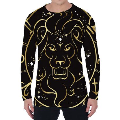 Gold And Black Leo Sign Print Men's Long Sleeve T-Shirt