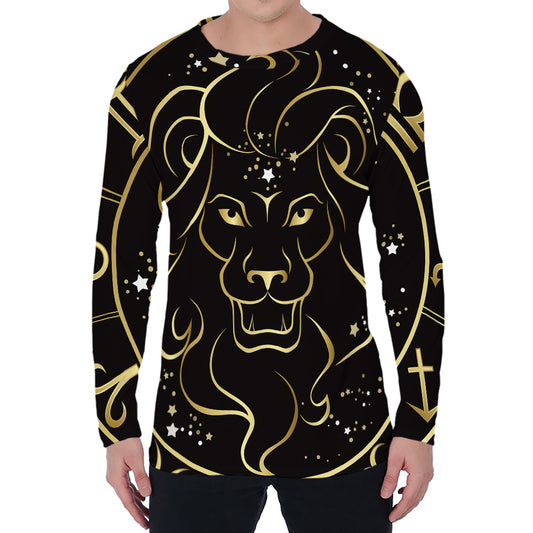 Gold And Black Leo Sign Print Men's Long Sleeve T-Shirt
