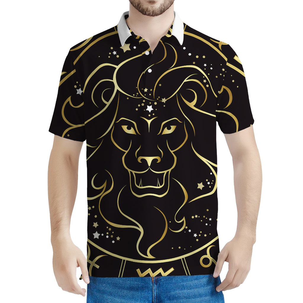 Gold And Black Leo Sign Print Men's Polo Shirt