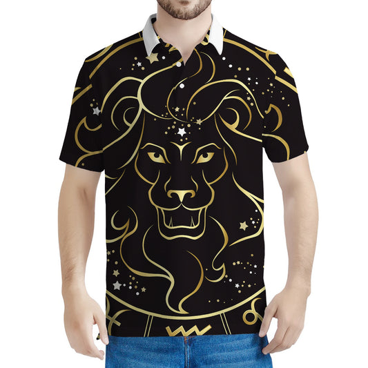 Gold And Black Leo Sign Print Men's Polo Shirt